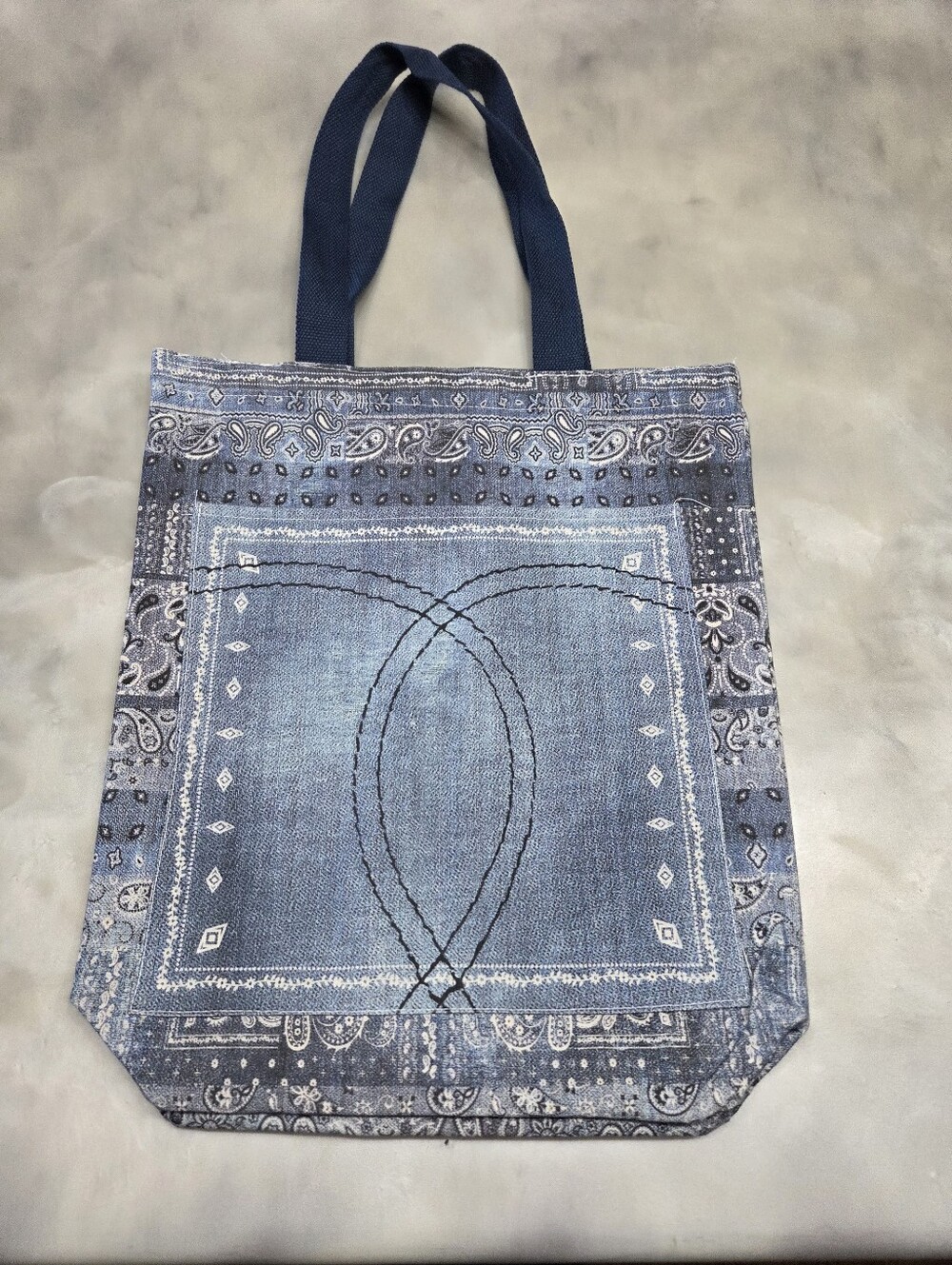 Johnny Was Blue Paisley Bandana Orint Canvas Shoulder Boho Tote - Picture 3 of 5